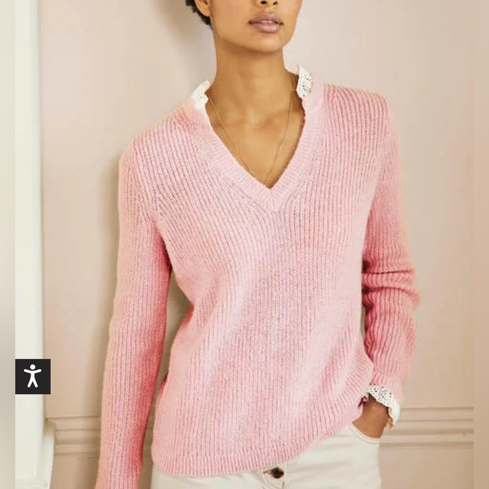 Boden pink fluffy ribbed mixed sweater US 6 EUC 🥰